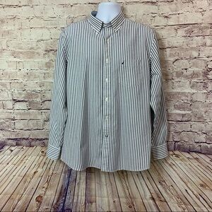 Nautical Gray Striped Button Front Long Sleeve Shirt